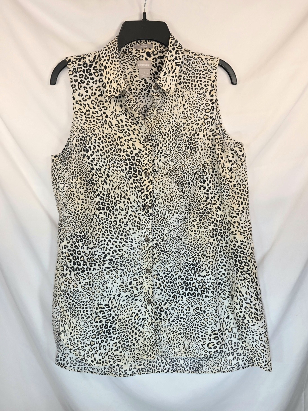 Chico's Women's Edgy-Chic Classic Leopard Print Linen Shirt Dress Sz 1(8/10)